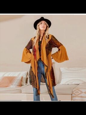Young Threads Boho Embroidered Patchwork Kimono Jacket